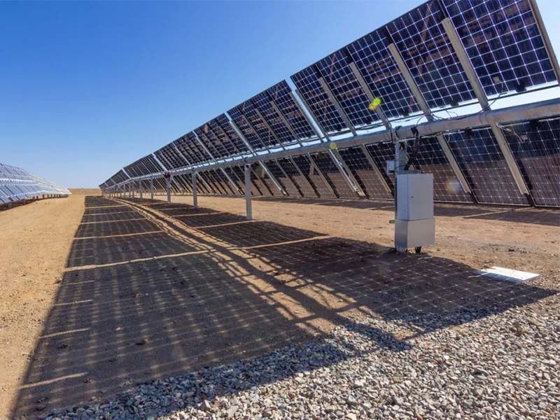 Bifacial solar panels mounted on a ground structure.