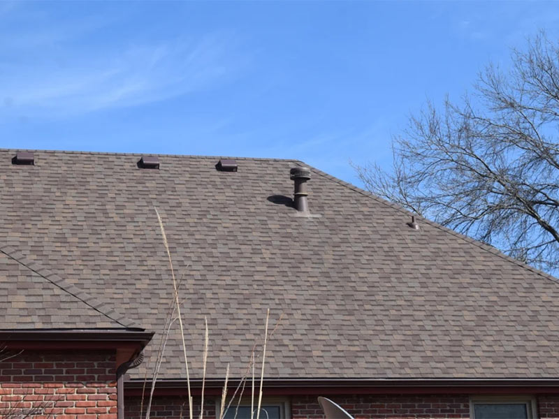 Asphalt roof with multiple roof vents.