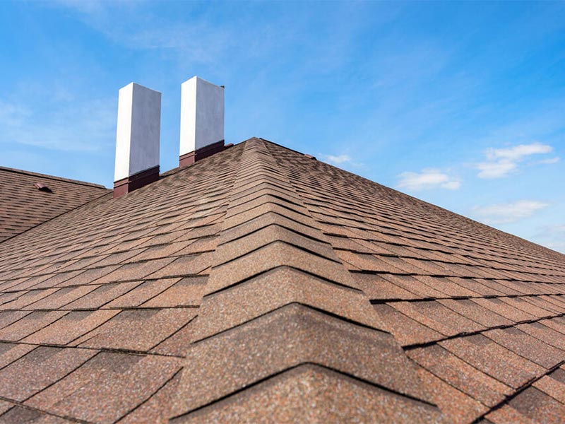 Close-up view of brown asphalt roof shingles.