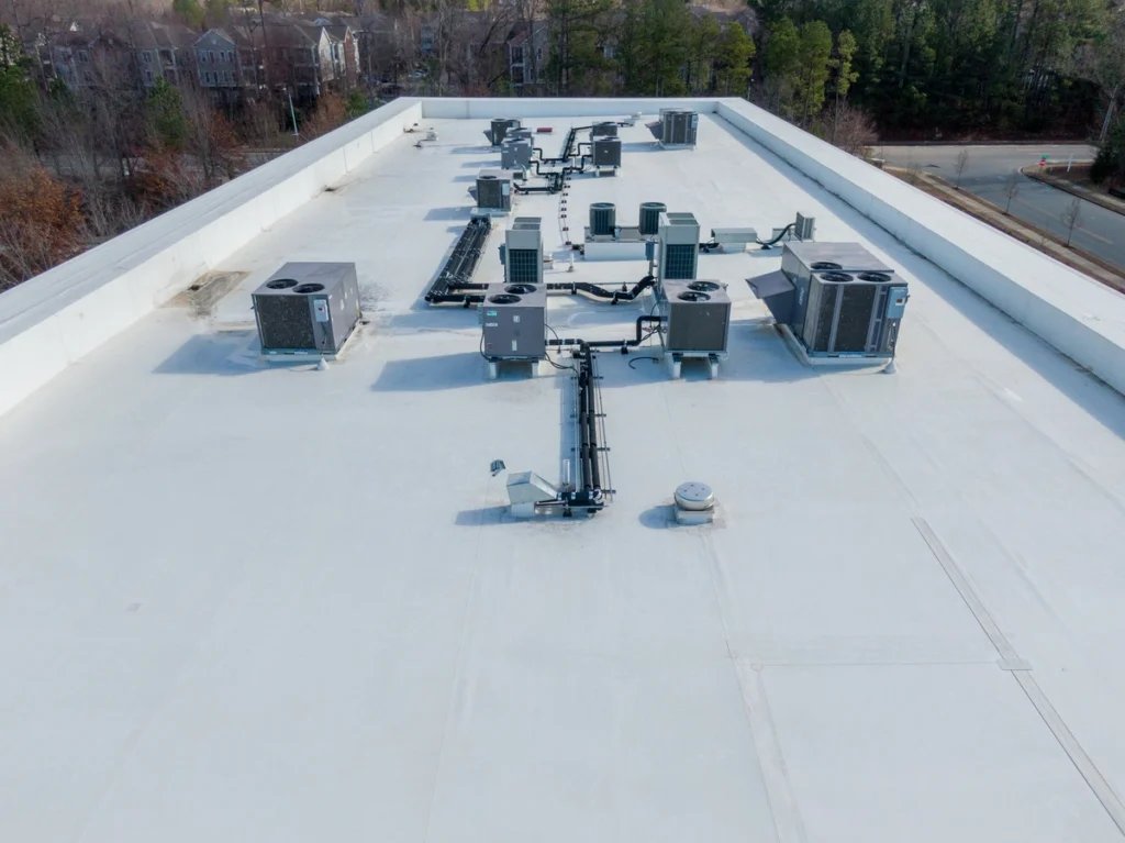 A white coated larger commercial roof