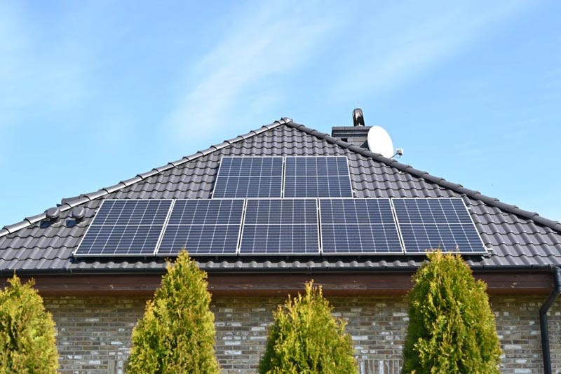 Black tile roof and solar panels