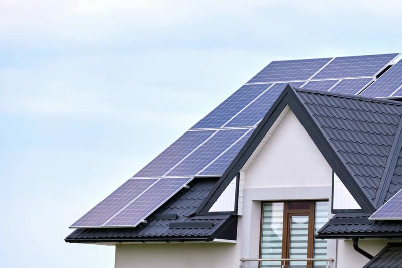 Metal roof with solar panels