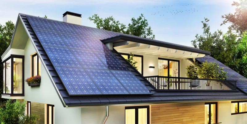 Mordern house with solar panel roof