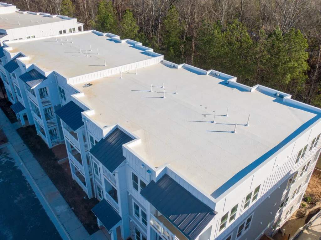 White coated roof on a residential apartment