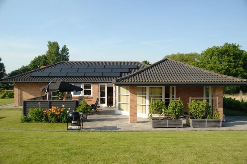 Black tile roof and solar panels