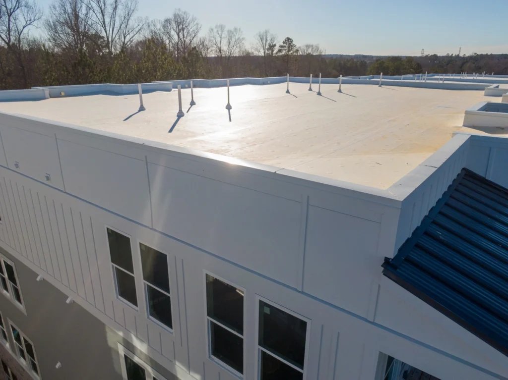 A white coated larger commercial roof